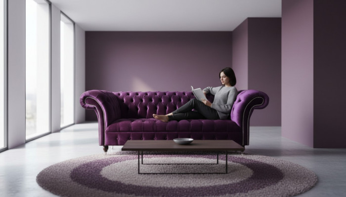 Chesterfield 3-zitsbank Paars Stoffen Design Bank Bekleding Bank Banken Nieuw Textiel