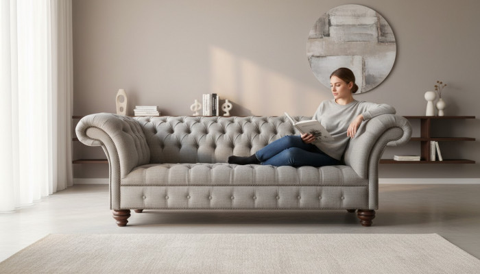 Chesterfield 3-zits woonkamer Modern Lichtgrijs Bankstel Bank Nieuw Creatieve Stof