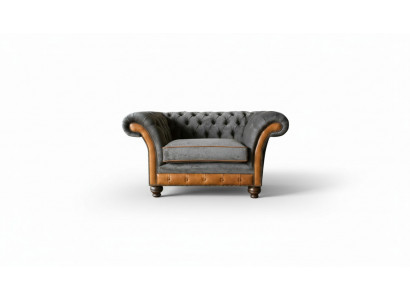 Chesterfield fauteuil stof textiel grijs woonkamer design luxe bekleding nieuw modern