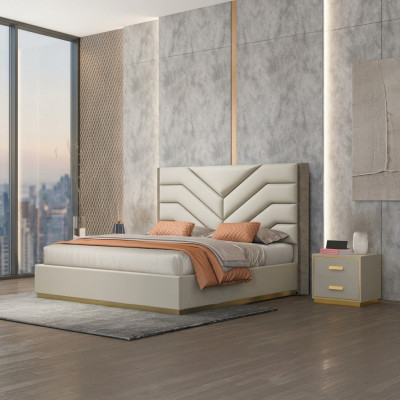 Bedden bekleden Ontwerp Luxe Hout Tweepersoonsbedden Huwelijk Slaapkamer Leder Hotelmeubelen