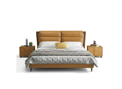 Ontwerp lederen bed luxe gestoffeerde bedden tweepersoons slaapkamer 180x200 oranje meubels