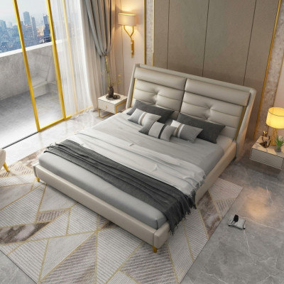 Luxe slaapkamer tweepersoonsbed bed 180x200cm lederen bedden bedframe