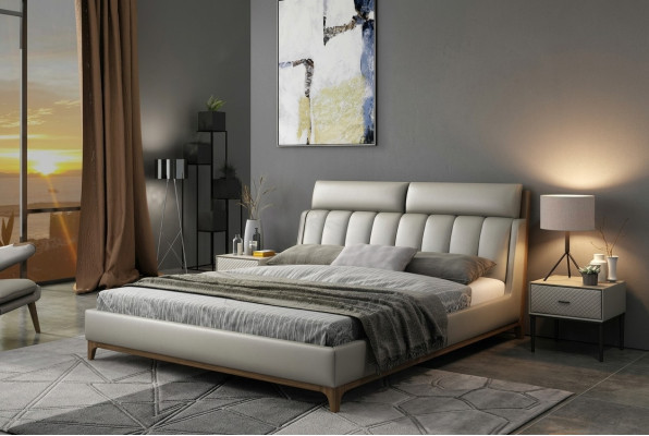 Moderne design bed 180x200 leer hout bedden dubbele slaapkamer.