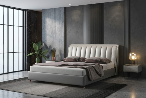 Ontwerper bed Slaapkamer bedden Textiel Leer Hotel Luxe Bekleding XXL Groot Hout