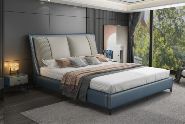 Ontwerper bed slaapkamer bedden textiel leer hotel luxe bekleding fluweel stof.