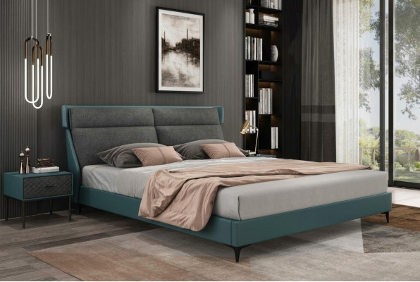 Klassieke luxe beddengoed van leer en textiel van hoge kwaliteit nieuw bed voor de slaapkamer.
