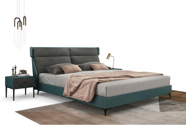 Klassieke luxe beddengoed van leer en textiel van hoge kwaliteit nieuw bed voor de slaapkamer.