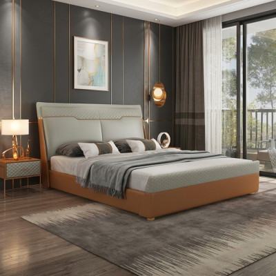 Luxe slaapkamerbed met gestoffeerd design, luxe tweepersoonsbedden van leer, hotel.