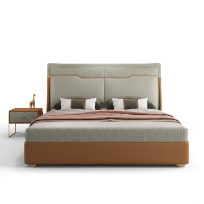 Luxe slaapkamerbed met gestoffeerd design, luxe tweepersoonsbedden van leer, hotel.