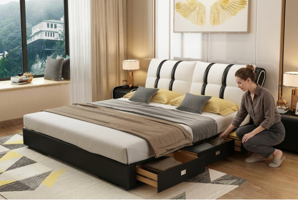 Ontwerper Bed Slaapkamer Bedden Textiel Hotel Luxe Bekleding Zit Stof Italië