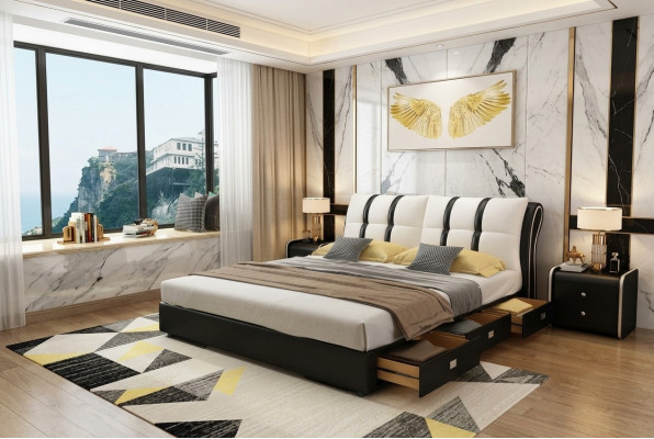 Ontwerper Bed Slaapkamer Bedden Textiel Hotel Luxe Bekleding Zit Stof Italië