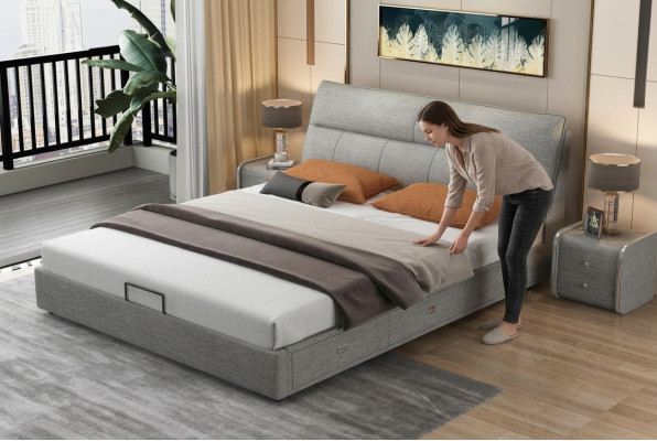 Ontwerp Leren Bed Moderne Hotel Frame Luxe Slaapkamer Tweepersoonsbedden Huwelijk
