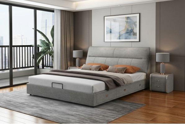 Ontwerp Leren Bed Moderne Hotel Frame Luxe Slaapkamer Tweepersoonsbedden Huwelijk