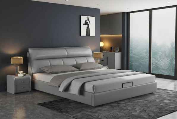 Grijze designer bed slaapkamer bedden textiel leer hotel stoffering