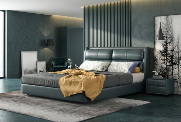 Leder Bedbekleding Ontwerp Luxe Tweepersoons Hotelbedden Slaapkamer Huwelijk 180x200 cm