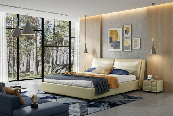 Leren bedden Dubbel huwelijk Modern frame Luxe slaapkamer Hotel 180x200