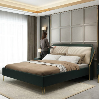 Luxe textiel bed dubbel ontwerp slaapkamer klassieke bedden groen