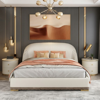 Designer tweepersoonsbed bed hotel luxe leer slaapkamer 150/180x200cm.