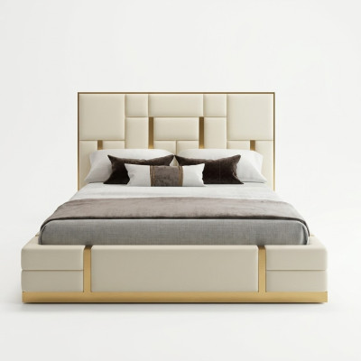Modern luxe-bed slaapkamer Italiaans lederen gestoffeerd dubbel bed metaal ontwerp.