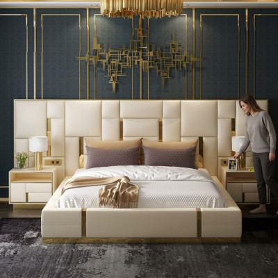 Bedbekleding Ontwerp Luxe Houten Tweepersoons Hotelbedden Slaapkamer