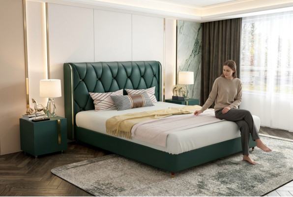 Bed Kussendesign Luxe Dubbele Hotelbedden Huwelijk 180x200 cm Leer