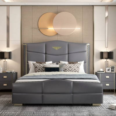 Ontwerp tweepersoonsbed lederen bed bedden bed lederen bekleding Huwelijk 180x200cm