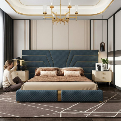 Ontwerper bed 180x200 leer textiel bedden tweepersoons slaapkamer luxe
