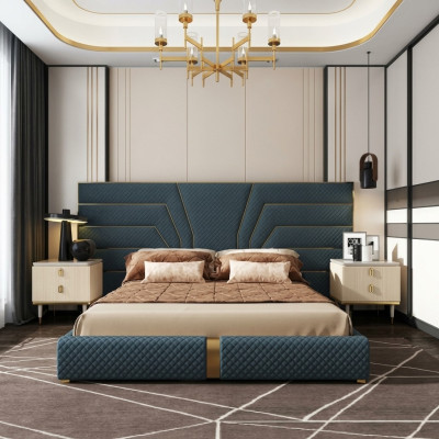 Ontwerper bed 180x200 leer textiel bedden tweepersoons slaapkamer luxe