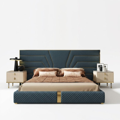 Ontwerper bed 180x200 leer textiel bedden tweepersoons slaapkamer luxe