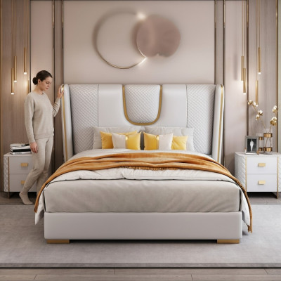 Luxe slaapkamer tweepersoonsbed bed 150/180x200 cm leer metaal bedden