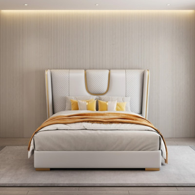 Luxe slaapkamer tweepersoonsbed bed 150/180x200 cm leer metaal bedden