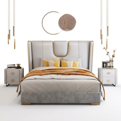 Luxe slaapkamer tweepersoonsbed bed 150/180x200 cm leer metaal bedden
