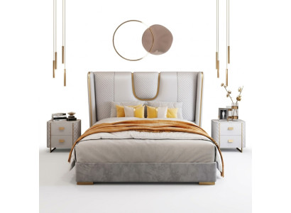 Luxe slaapkamer tweepersoonsbed bed 150/180x200 cm leer metaal bedden