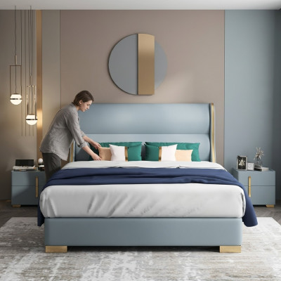Luxe slaapkamer ontwerper tweepersoonsbed bed 150/180x200cm leer metaal