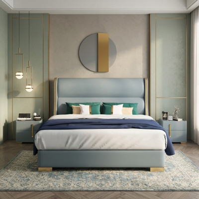 Luxe slaapkamer ontwerper tweepersoonsbed bed 150/180x200cm leer metaal