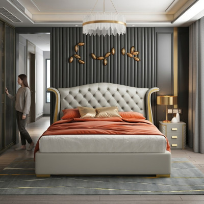 Luxe slaapkamer tweepersoonsbed bed 150/180x200cm hotelbedden leer