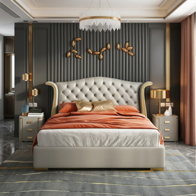 Luxe slaapkamer tweepersoonsbed bed 150/180x200cm hotelbedden leer