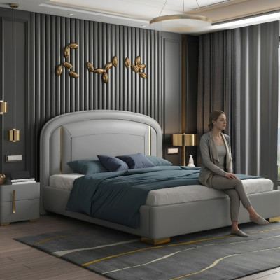 Modern design bed 180x200 velvet metal hotel beds double marital sleep