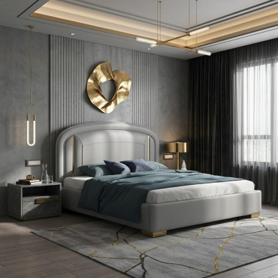 Modern design bed 180x200 velvet metal hotel beds double marital sleep
