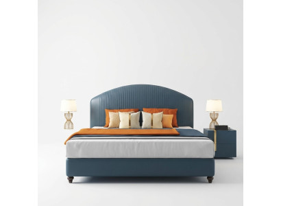 Bed met gestoffeerd design, luxe metaal, tweepersoonsbedden, huwelijksslaapkamer blauw.