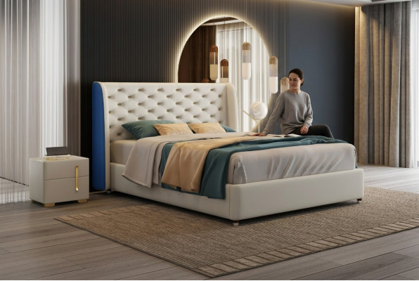Bed Bekleding Ontwerp Luxe Tweepersoons Hotel Bedden Slaapkamer Leder Modern