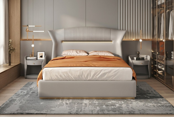 Grijs leren bedontwerp Slaapkamermeubilair Tweepersoonsbed Luxe hotel