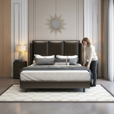 Modern Style Bed Tweepersoonsbed Slaapkamer Lederen Bekleding Textiel Tweepersoonsbedden