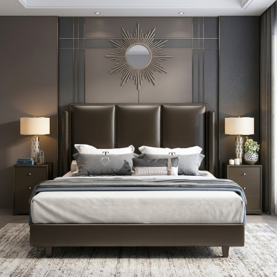 Modern Style Bed Tweepersoonsbed Slaapkamer Lederen Bekleding Textiel Tweepersoonsbedden