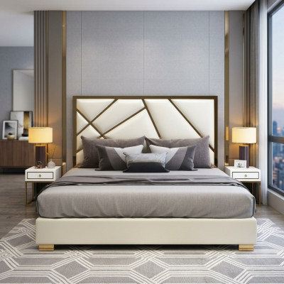 Bed Kussendesign Luxe Dubbele Hotelbedden Slaapkamer Decoratie Leer Nieuw