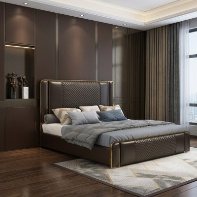 Luxe designerbed voor de slaapkamer, bekleed met fluweel, meubelbedden stof