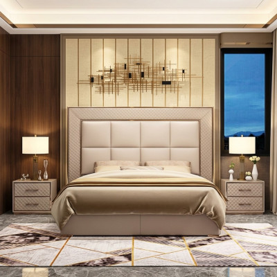 Klassieke gestoffeerde leren kunstlederen tweepersoonsbed luxe designbedden dubbel
