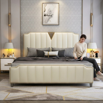 Ontwerper Bed 180x200 Leer Hotel Metalen Bedden Decor Dubbele Slaapkamer