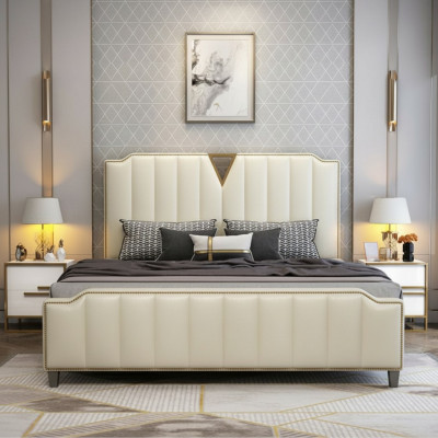 Ontwerper Bed 180x200 Leer Hotel Metalen Bedden Decor Dubbele Slaapkamer