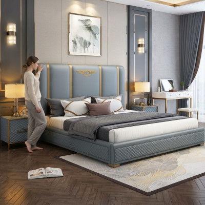 Bed Gestoffeerd Ontwerp Luxe Metaal Tweepersoonsbedden Hotel Echtelijke Slaapkamer